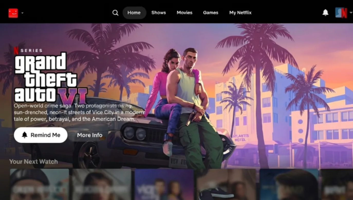 Netflix interface showing Grand Theft Auto VI